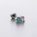 Eleganter Knorpelstecker aus Titanstahl mit blauem und rosa facettiertem Edelstein - Doppel-Edelstein Kronenstil (A38-2#) / Einzelstück