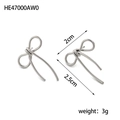 Silver bow knot stud earrings in stainless steel, dimensions 2cm by 2.5cm, weight 3g - HE47000AW0 Silver Geometric Bow
