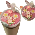 40oz tumbler name plate with pink cherry blossoms and butterfly acrylic decorations - 40OZ-Sakura Butterfly Micro Scene