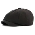 Vintage dark brown corduroy newsboy cap for winter with thick warm textured finish - One Size(56-61cm) / Dark Gray