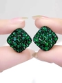 Sparkling geometric square stud earrings in emerald green with micro-set crystals - Emerald