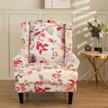 Elastic wingback chair cover featuring a vintage beige floral print in garden pattern - Joanna Floral