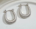 Silver horseshoe hoop earrings with textured scale pattern and minimalist metal finish - Silver Style K7-113