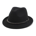 Klassischer schwarzer Fedora-Hut aus Wolle mit gold-silber besetztem Lederband - Schwarz