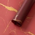 Waterproof marble texture flower wrapping paper in deep red with elegant gold patterns - Golden Marble - Wine Red