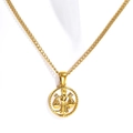 18k gold plated titanium steel Libra zodiac coin necklace with white zircon accents - Libra - Gold
