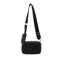 Black quilted crossbody box bag with wide adjustable strap and detachable small pouch - Sub-mother Bag Set / Crossbody Bag / Black