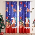 Blue Christmas curtains with Santa Claus and reindeer print for holiday home decoration - 140*220cm / Blue Background Christmas