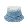 Detailed close-up of the gradient blue washed denim bucket hat with twill fabric texture - Blue / M (56-58cm)