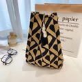 Knit tote bag featuring black and khaki heart geometric patterns for daily commuting - Two-tone Heart