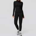 Ensemble de sport noir pour femme avec veste zippée et legging taille haute de fitness - S / Haut Et Bas / Noir Premium