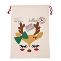 Christmas drawstring canvas gift bag featuring reindeer print and red woven rope - 49*68CM, HK-112 (Exquisite Reindeer)