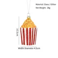 Popcorn shaped glass Christmas ornament with red stripes and gold glitter finish - Cake Ornament