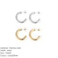 Minimalist 25mm C-shape stainless steel earrings in gold and silver finish - 25MM Open Hoop (YE35960) / Stainless Steel Silver
