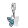 Detailed close-up of a silver butterfly charm with blue pavé crystals and polished wings - Two-tone Butterfly