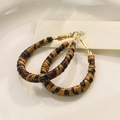 Statement leopard print ribbon wrap large hoop earrings with golden finish accents - Large Leopard Wrapped Hoop (E33063-1)
