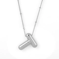 Polished silver bubble letter T pendant necklace with thin chain in minimalist style - Silver - T