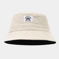 Detail of cream corduroy bucket hat featuring Brooklyn NYC embroidery patch and soft texture - M (56-58cm) / White