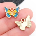 Goldene Schmetterlingsanhänger aus Legierung mit blauer und gelber Emaille für DIY-Schmuck - Kleiner Blau-Gelber Verlaufs-Schmetterling (10x14 mm)