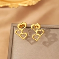 Three linked hollow heart stud earrings in 14K gold plated stainless steel - Triple Heart Hollow Style (C8987) / Gold (C8987)