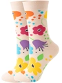 Detailed view of beige crew socks with colorful floral patterns and polka dots knit fabric - EU 36-42 / Khaki Floral
