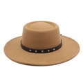 Detail of camel wool felt hat with black leather band and silver star rivets - M (56-58cm) / Khaki