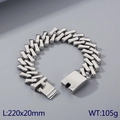 Polished silver punk bone-link bracelet 220x20mm with secure pin clasp for men and women - Smooth Steel Color
