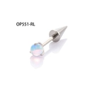 F136 Titanium Opal Labret Piercing featuring a rainbow opal sphere and cone end - Thick Rod (1.2*6mm) / Transparent Pink (OP551)