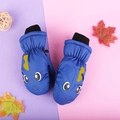 Blue waterproof winter ski mittens for children with cute cartoon design and knit cuffs - One Size / Blue Goldfish / 3-6 Years