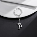Silver stainless steel crown keychain with letter P pendant in punk style finish - Letter P Crown Style (P)