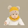 Winter yellow and beige knit hat with pom-poms and matching neck warmer for toddlers - Best Friends Set Yellow (2 Months - 2 Years)