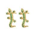 Lizard stud earrings in gold-plated copper with vibrant green zircon inlays - Green Gecko