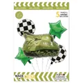 5-piece military theme balloon set with camo army tank and racing star foil balloons - Tank 5-Piece Set
