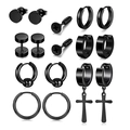 Black stainless steel earring set featuring studs, hoops, and cross pendant dangles - Black Simple Cross Combination (36003)