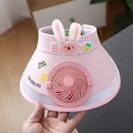 Pink kids sun visor hat with built-in fan and cute cartoon bunny ears design - Rechargeable Fan Style / Ice Silk Rabbit Fan-Pink