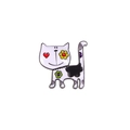 Spilla a gatto in lega dipinta con motivi di cuori e fiori su sfondo bianco puro - Bianco