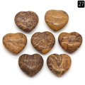Set of 7 heart-shaped natural jasper stones with unique brown wood-grain patterns - Gold Silk Jade
