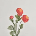 Artificial orange Persian Buttercup spray with three lifelike flocked flowers and leaves - Sunset Orange