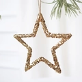 Sparkling gold sequin star ornament with festive glitter for Christmas tree hanging - 8CM Small Star / Champagne