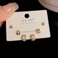 Three-piece gold earring set with S925 silver needles and sparkling zircon accents - Gold-C-Shaped Half Circle Set (108#)