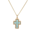 Collar de cruz con colgante de circón azul y cristales en una cadena dorada - Cruz Azul / Azul