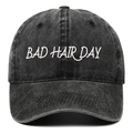 Casquette de baseball vintage gris anthracite délavé avec broderie Bad Hair Day - Taille unique / Noir