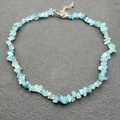 Light blue natural crystal chip necklace with adjustable silver lobster clasp and chain - Bracelet / Light Blue Cat's Eye