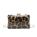 Detail of glossy leopard print clutch with gold metal clasp and chain strap - Coffee