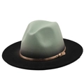 Detail of ombre mint green and grey fedora with wide black brim and golden buckle belt - M (56-58cm) / Light Mint to Dark Grey Gradient (05)