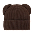 Close-up of brown knit baby hat featuring cute bear ears and thick ribbed texture - M (6 Months - 3 Years) / Coffee