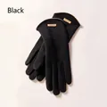 Guanti invernali termici neri da donna con fodera in pile e toppa in pelle logata - Serie DY43-Classico Dito Pieno Touchscreen / Nero Opaco