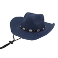 Blau gewebter Raffia-Strohhut Panama Sonnenhut mit dekorativem Band und Kinnriemen - Marineblau