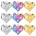 Polished heart-shaped 18k plated stainless steel charms in gold, silver and iridescent - S1180-9-Piece Set / Multicolor