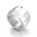 Polished titanium steel wide band ring featuring a large rectangular clear crystal stone - US 6 / Steel White